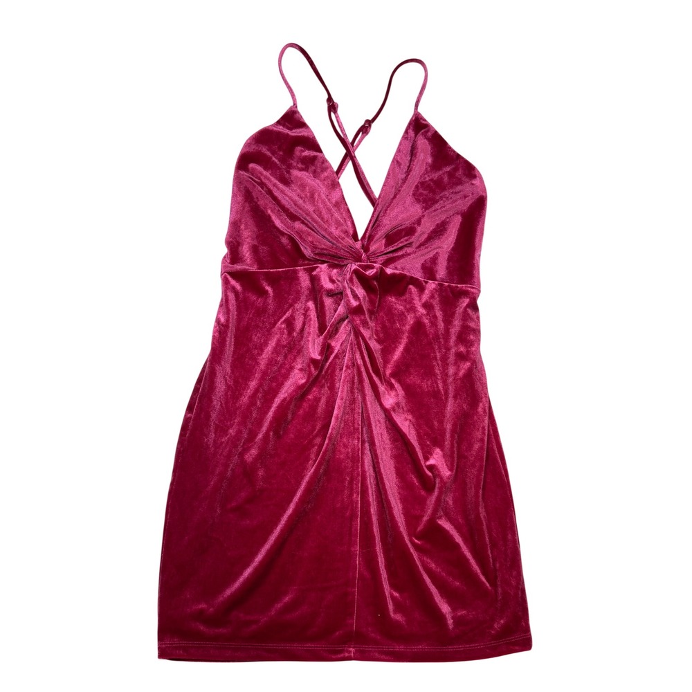 Lulus Magenta Pink Velvet Knot Front Mini Dress Size L NWT